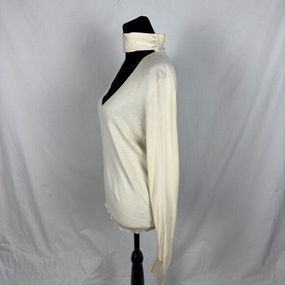 Theory Silk / Cashmere Ivory Keyhole V-Neck Sweater - Women’s M - Picture 2 of 7